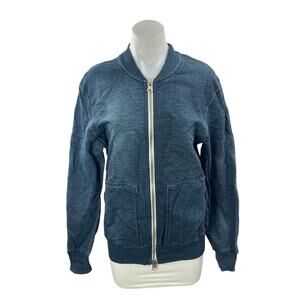 Essentiel Antwerp Women's Blue Zip Up Long Sleeve Pocket Bomber Coat Jacket Sz M